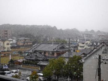 雨から雪に変わっていた