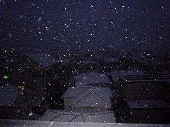 真っ暗だけど屋根や道路には雪が積もっていた
